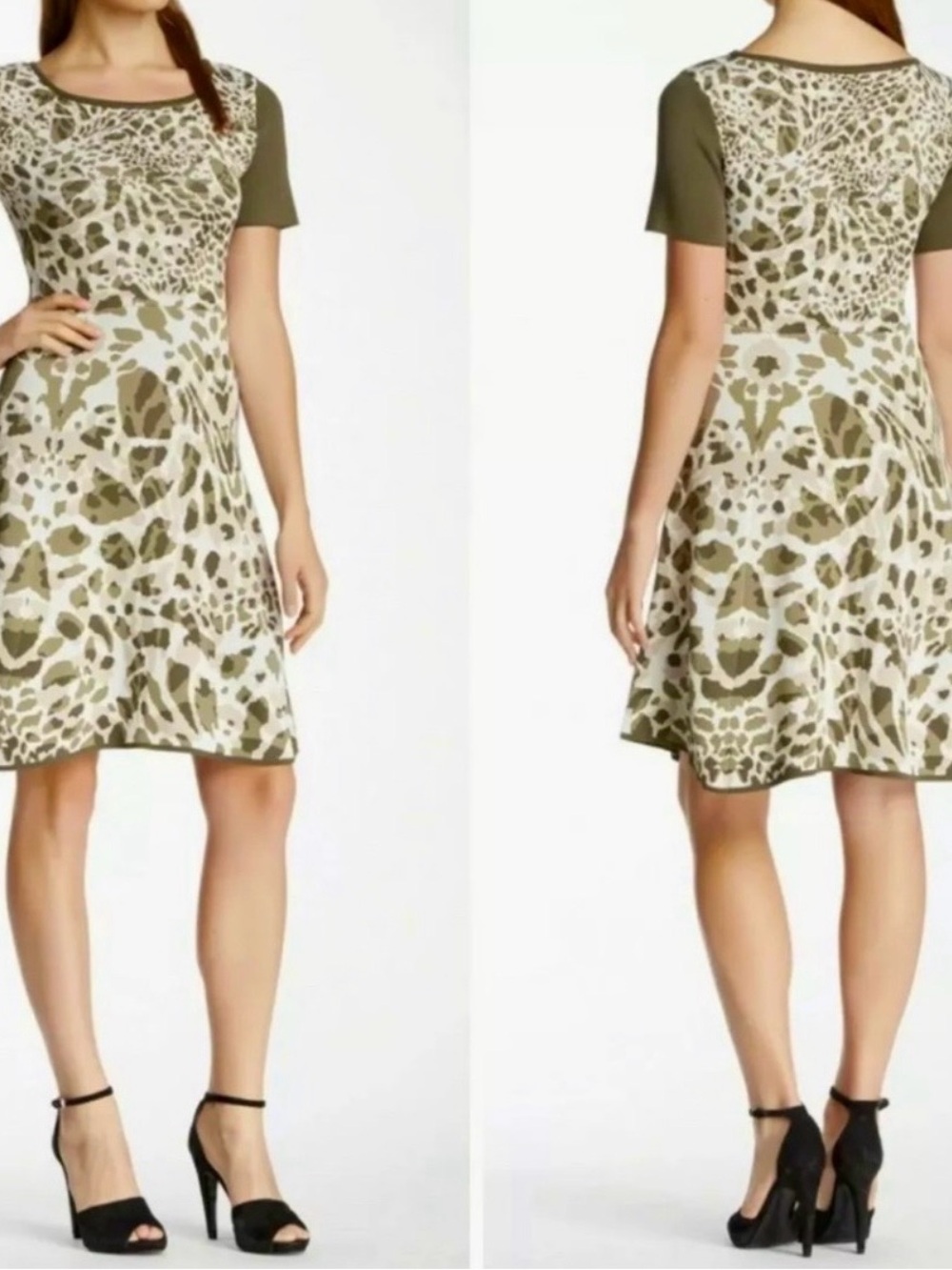 Kathenine Kathenine Malandrino Olive Animal-Print Dress Size L